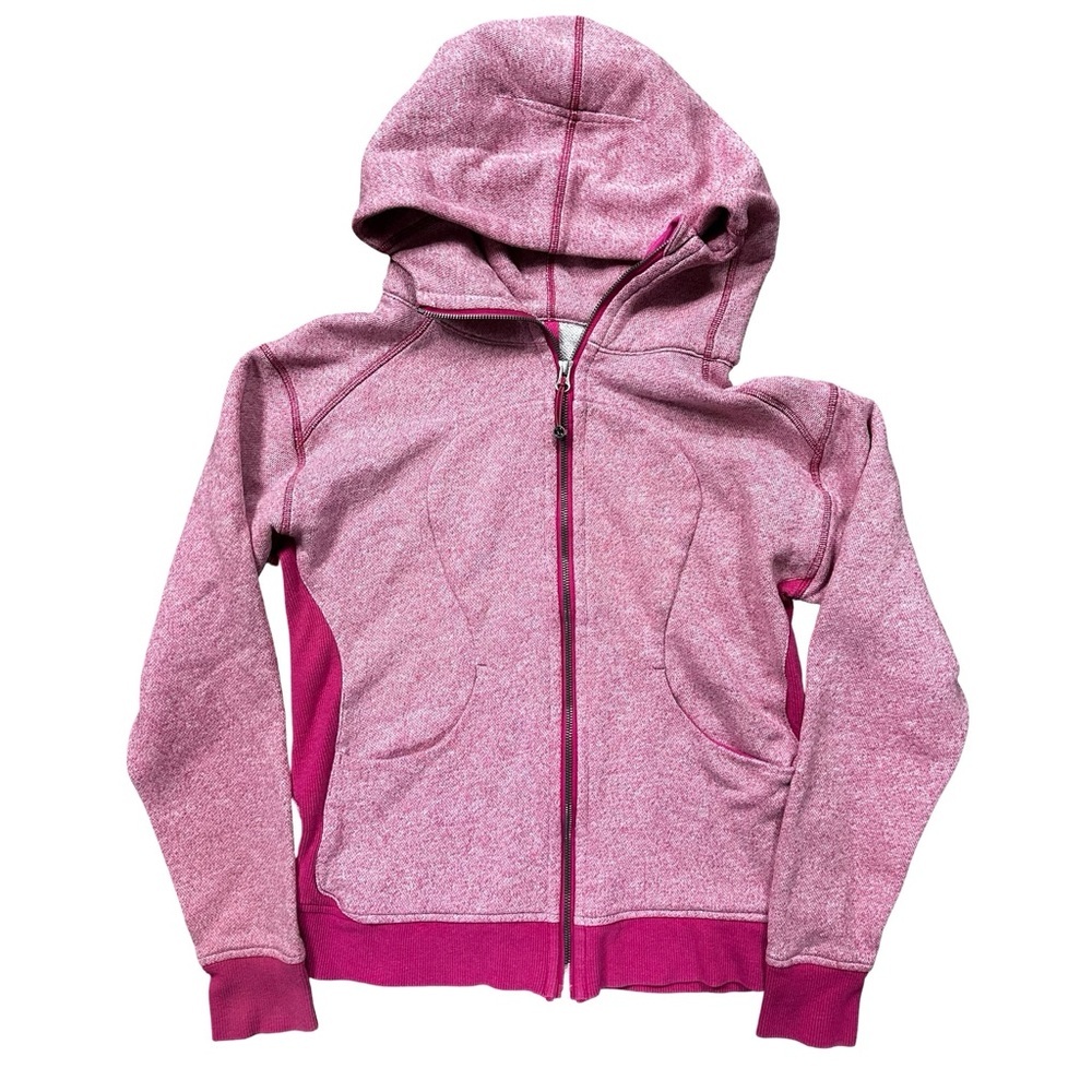 Lululemon Scuba Hoodie Sz 10 Pink Heathered Full Zip Athletic Jacket Thumbholes